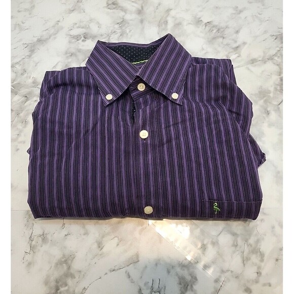 Tailorbyrd Mens Large Long Sleeve Preppy Business Stripe Dress Dark Purple Shirt - Picture 8 of 9